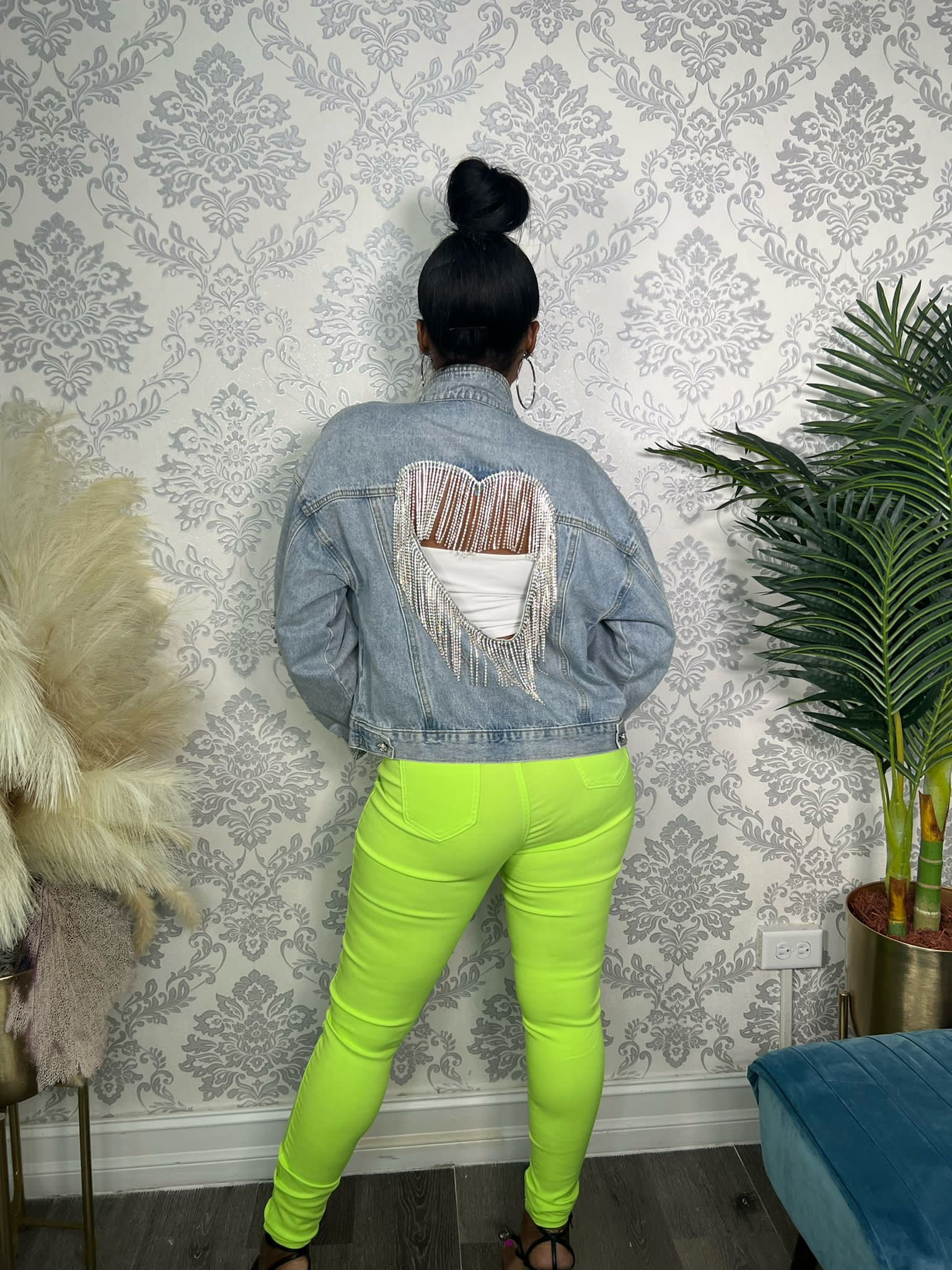 JJXX quilted lining denim jacket in bright lime | ASOS